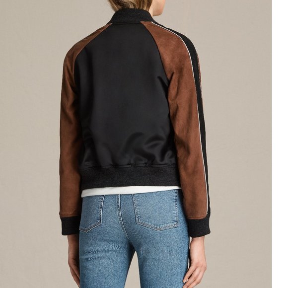 NWT ALLSAINTS Satin & Suede Bomber Jacket - Picture 4 of 14